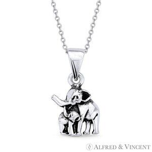 Mother & Baby Elephant Motherhood Charm in Oxidized .925 Sterling Silver